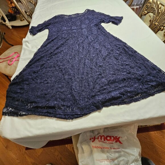 NWT Navy Blue Lace Midi Dress W/ Elbow Sleeves & Lining By Pinup Fashion Sz 20W - Picture 4 of 13